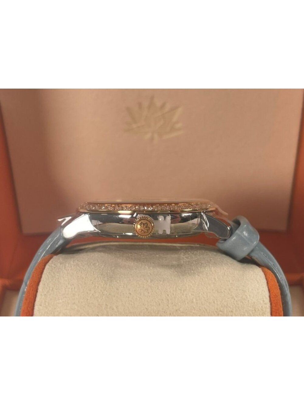 Golden Maple Ladies Watch Light Blue Leather Strap Rose Gold Bezel Swiss NEW - Picture 7 of 10